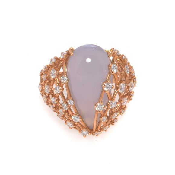 Luca Carati Chalcedony Gemstone Diamond Ring 18K Yellow Gold 1.25Cttw Size 7.5 - Picture 6 of 6